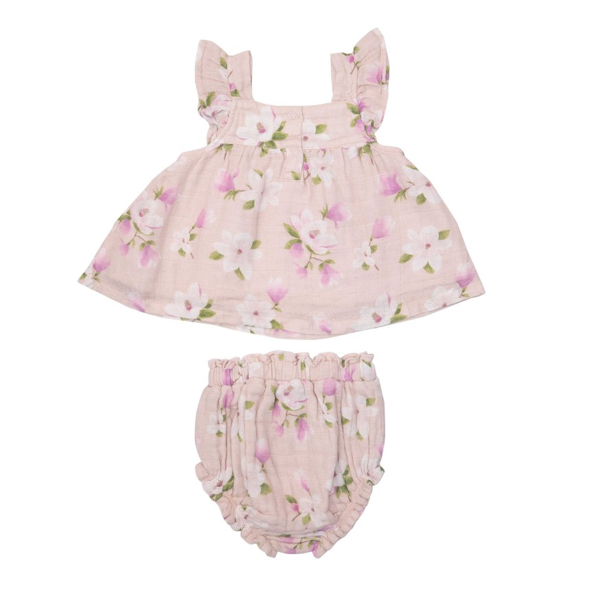 Girl Angel Dear | Butterfly Sleeve Pinafore Top & Bloomer, Southern Magnolias