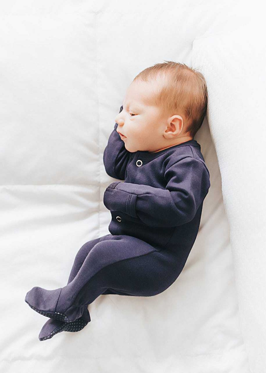 Girl L'ovedbaby | Organic Snap Footed Romper, Navy