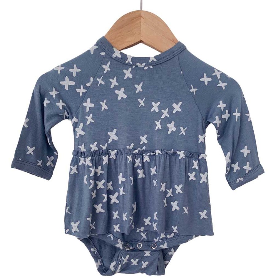 Girl SpearmintLOVE | Long Sleeve Skirted Bodysuit, Blue Kisses