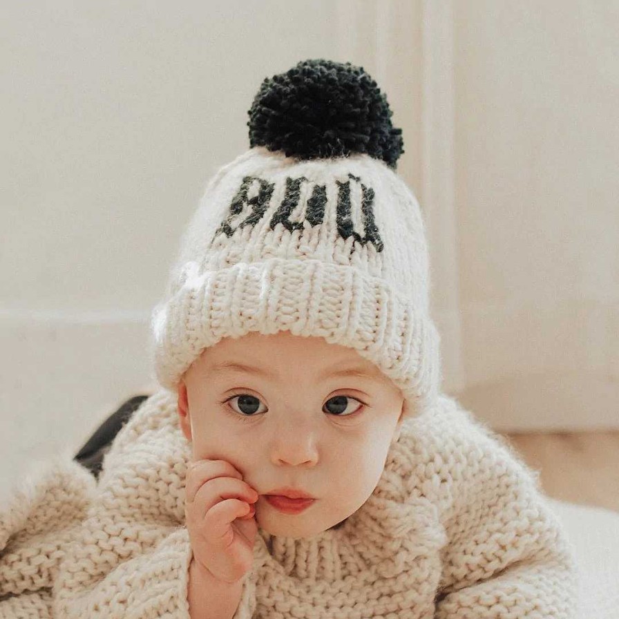 Accessories Huggalugs | Boo Knit Pom Hat, Natural