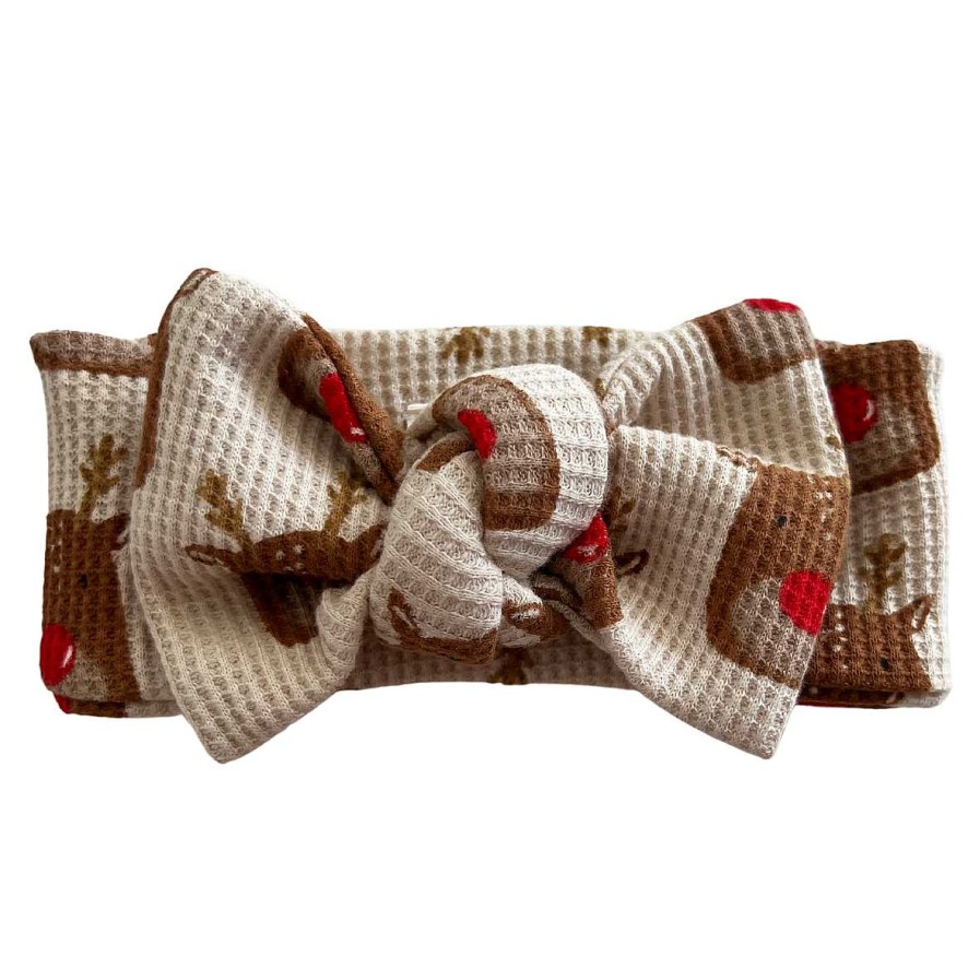 Girl SpearmintLOVE | Organic Waffle Knot Bow, Reindeer