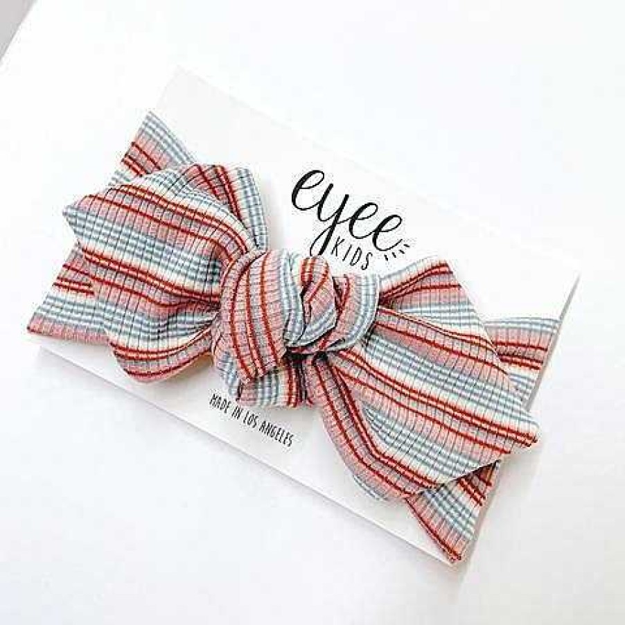 Girl Eyee Kids | Top Knot Headband, Ribbed Mauve/Blue Stripe