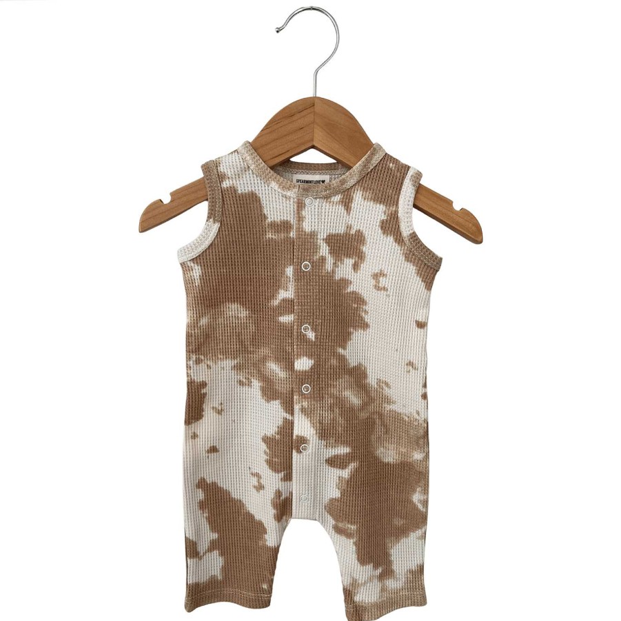 Boy SpearmintLOVE | Organic Waffle Easy Romper, Almond Tie Dye