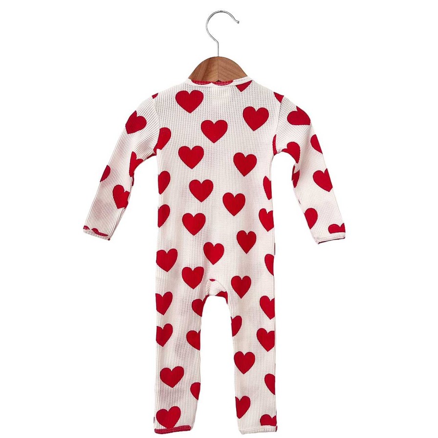 Boy SpearmintLOVE | Organic Waffle Basic Zip Romper, Red Heart