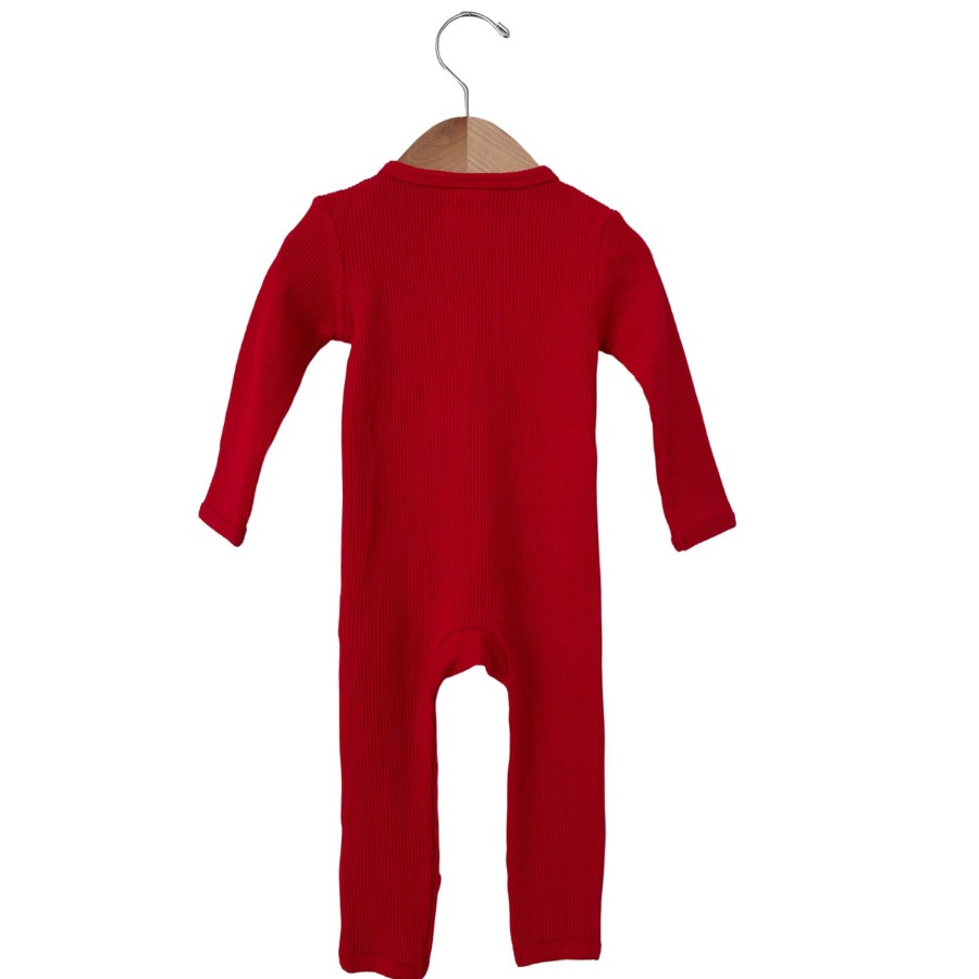 Boy SpearmintLOVE | Organic Waffle Basic Zip Romper, Red