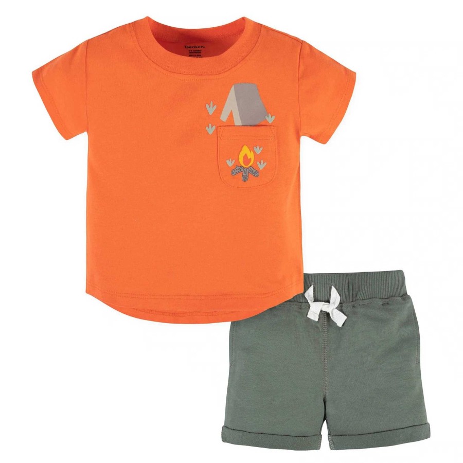 Boy Gerber Childrenswear | Pocket Tee And Knit Short Set, Camping Fun