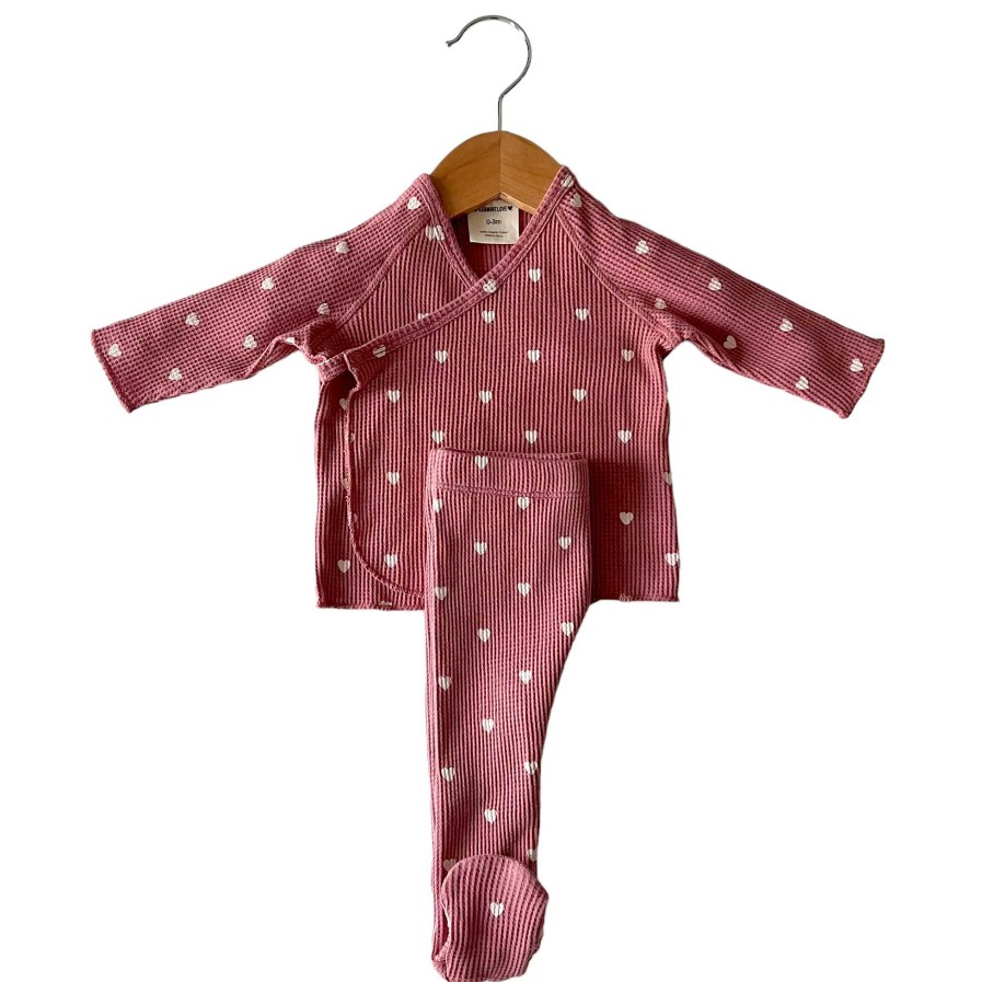 Girl SpearmintLOVE | Organic Waffle Kimono & Pant Set, Mauve Heart