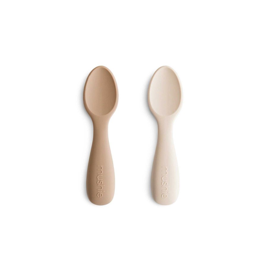 Baby Stuff mushie Utensils | 2-Pack Silicone Toddler Starter Spoons, Natural/Shifting Sand