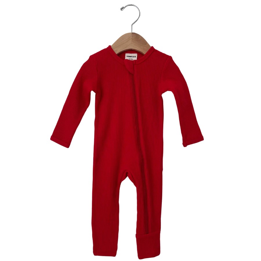 Boy SpearmintLOVE | Organic Waffle Basic Zip Romper, Red