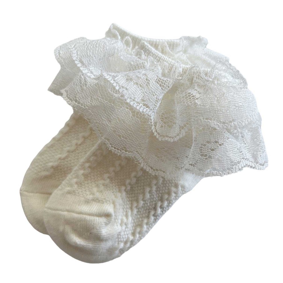 Accessories Sold by SpearmintLOVE | Lacey Ruffle Socks, Ivory