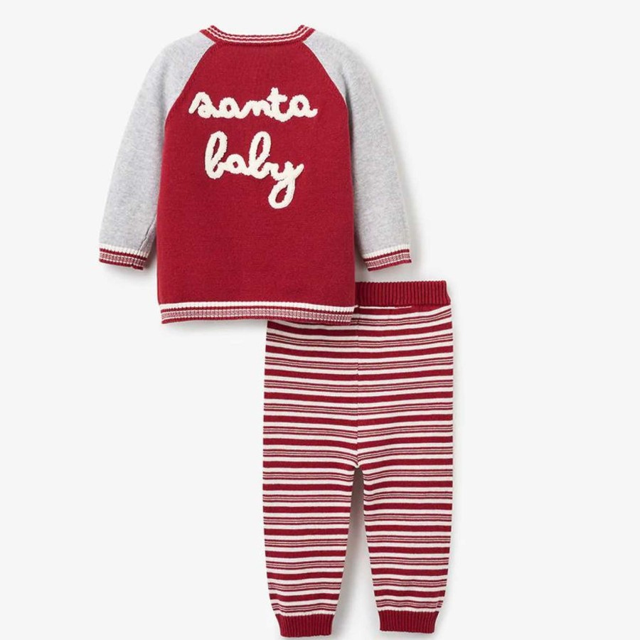 Boy Elegant Baby | Santa Baby Varsity Jacket & Striped Pant Set, Red