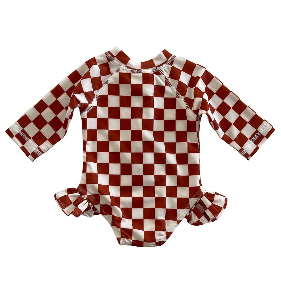 Girl SIIX Collection | Stracciatella Checkerboard / Skipper Rashguard Swimsuit / Upf 50+