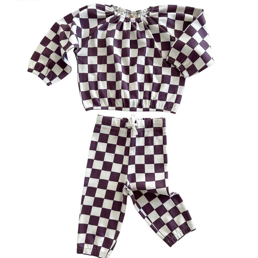 Girl SIIX Collection | Berry Cheesecake Checkerboard / Organic Mode Top + Pant Set