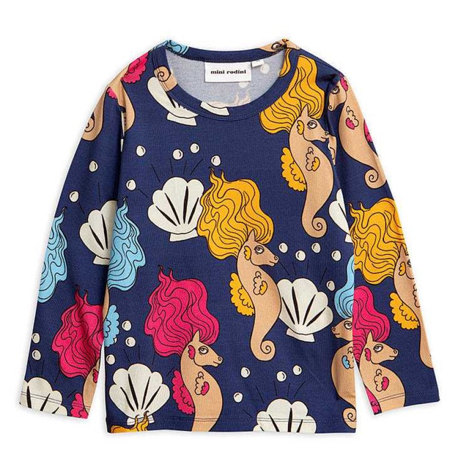 Girl Mini Rodini | Mini Rodini Seahorse Long Sleeve Tee, Navy