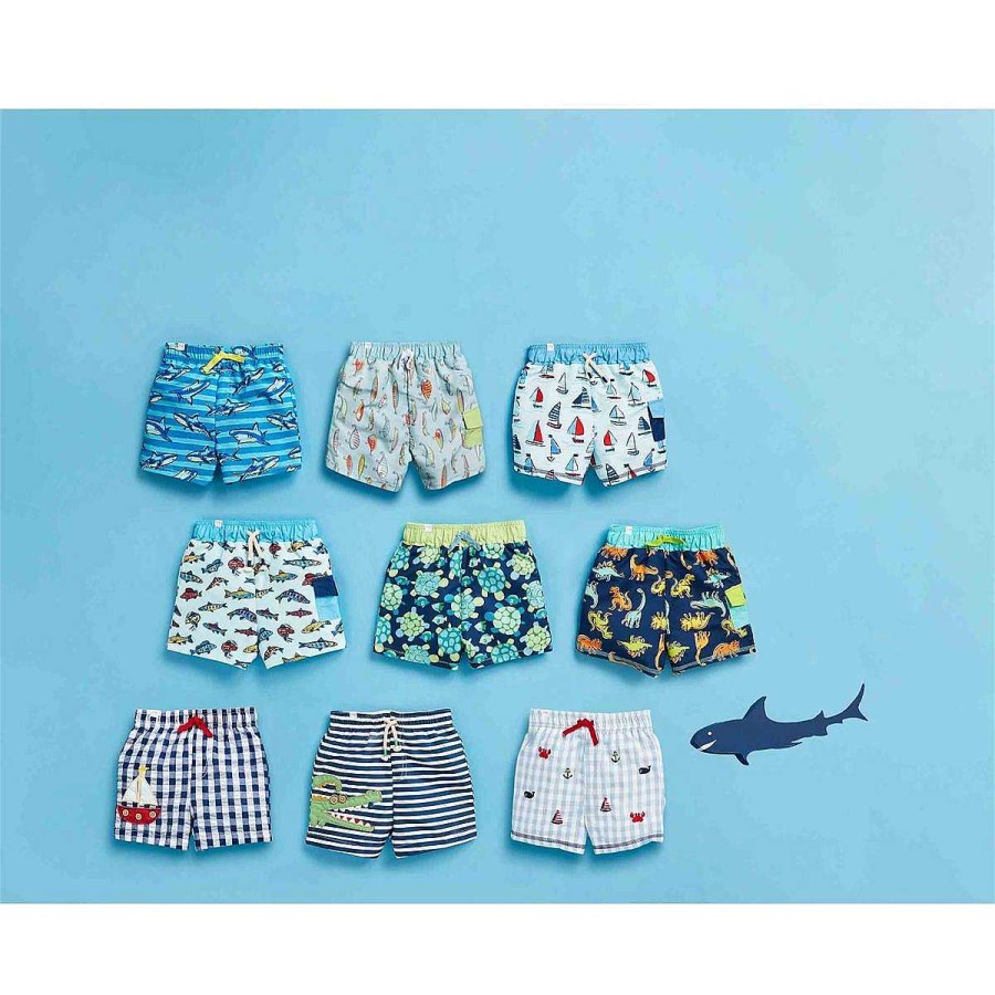 Boy Mud Pie | Nautical Schiffli Gingham Swim Trunks