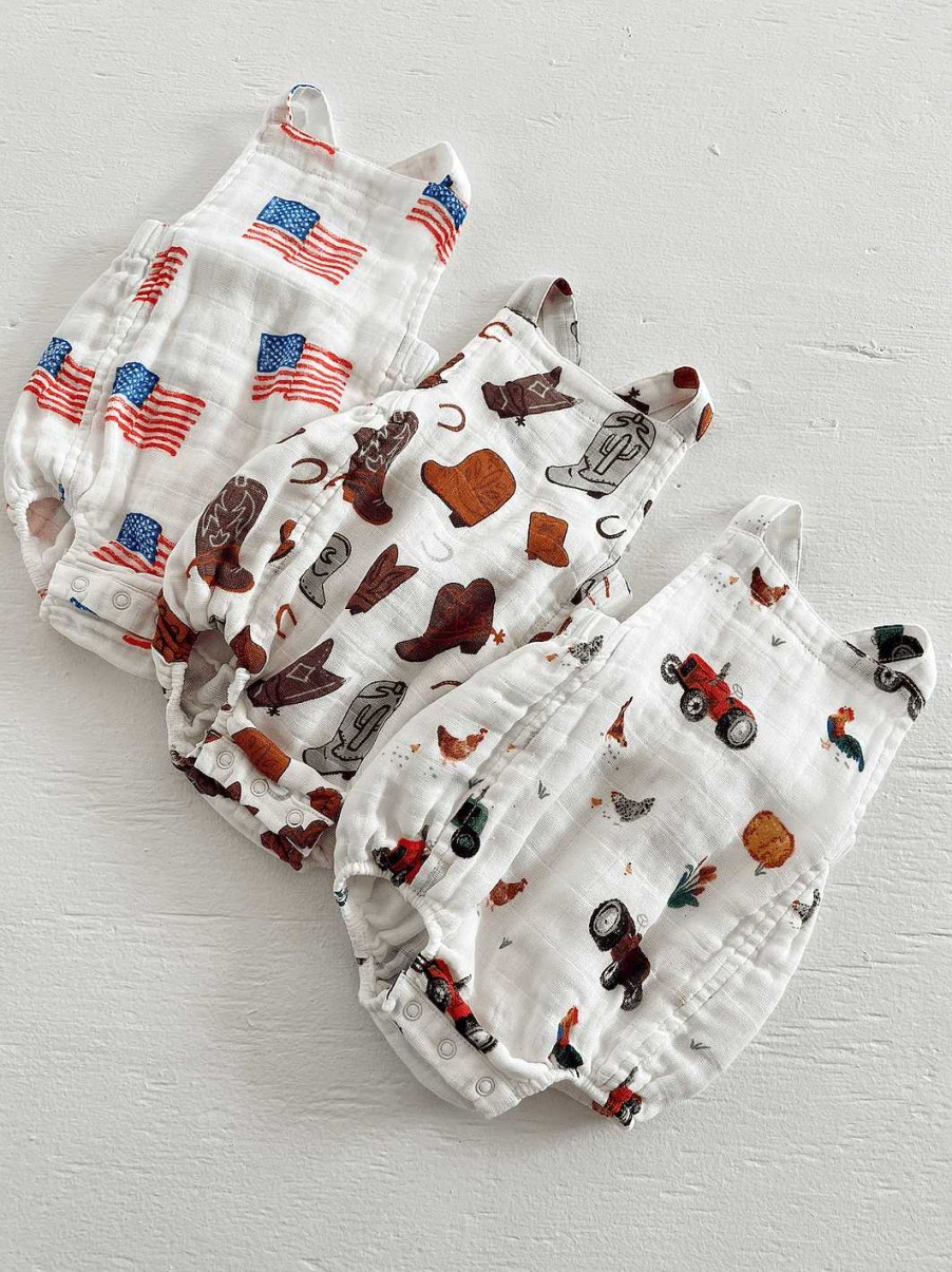 Boy Angel Dear | Muslin Retro Sunsuit, American Flag