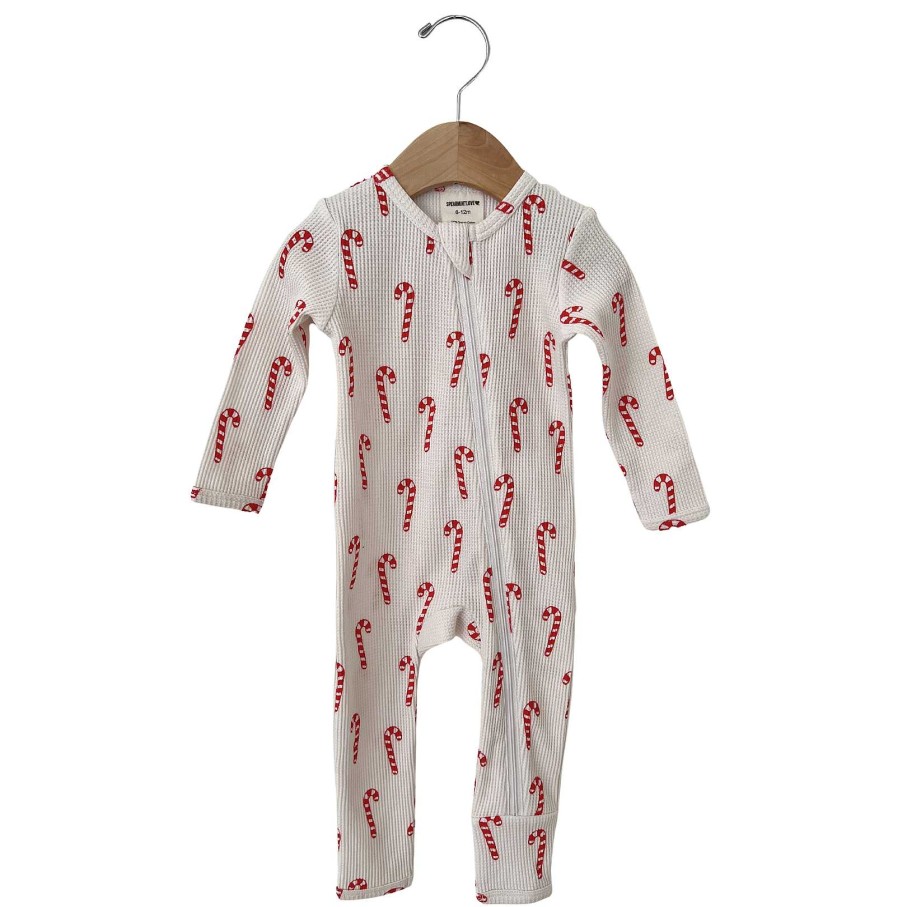 Boy SpearmintLOVE | Organic Waffle Basic Zip Romper, Candy Cane