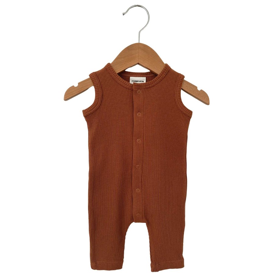 Boy SpearmintLOVE | Organic Waffle Easy Romper, Caramel