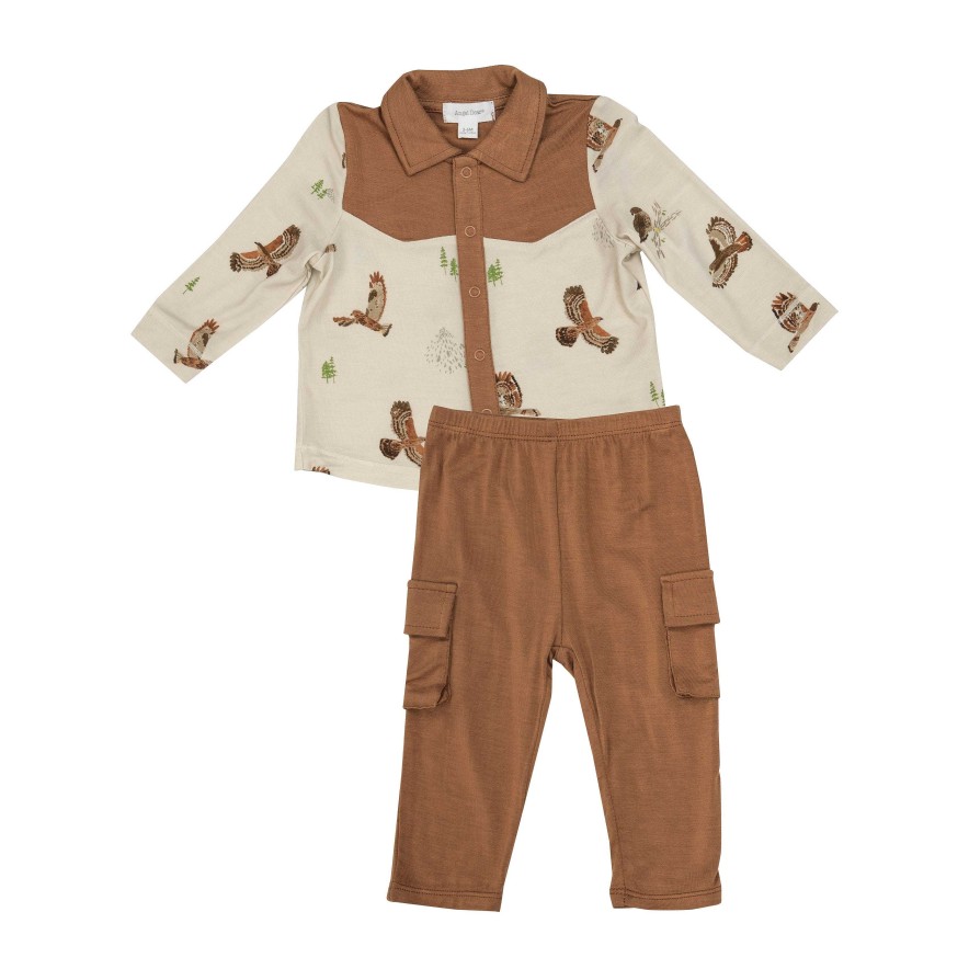 Boy Angel Dear | Cowboy Button Down Shirt & Pant Set, Hawks