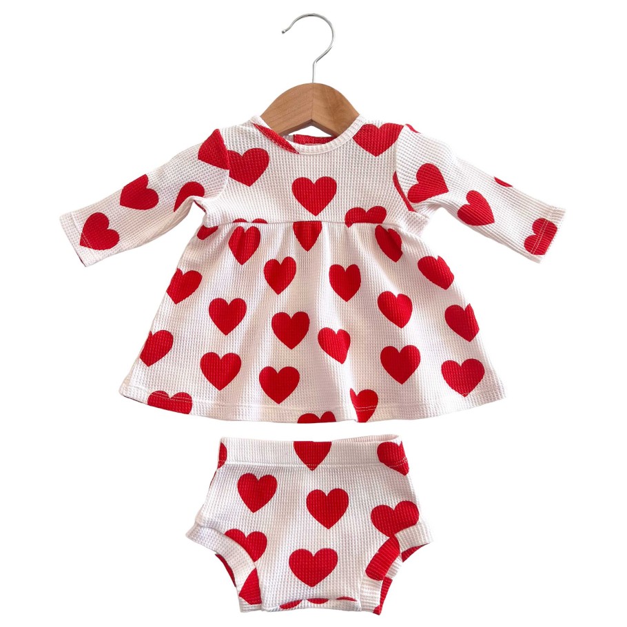 Girl SpearmintLOVE | Organic Waffle Simple Dress & Bloomer, Red Heart