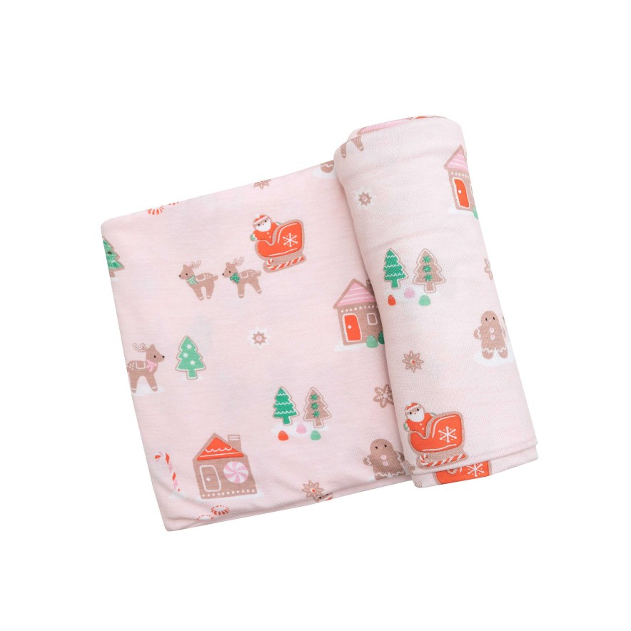 Baby Stuff Angel Dear | Stretch Swaddle, Pink Gingerbread Sleigh