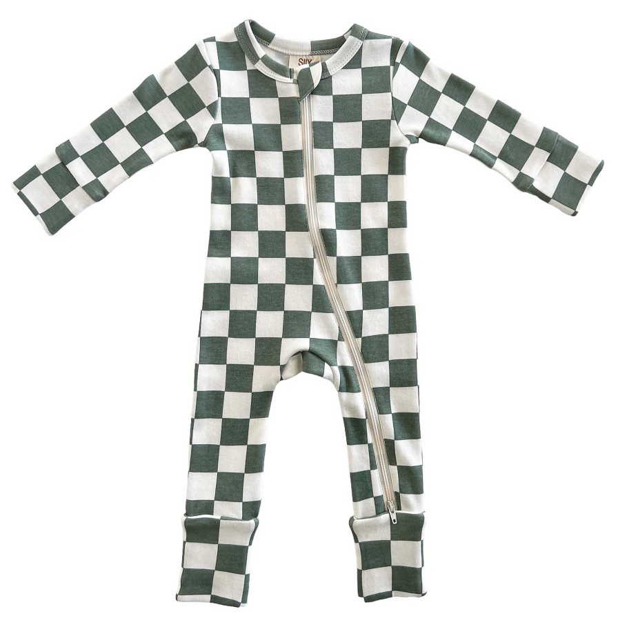 Boy SIIX Collection | Matcha Milkshake Checkerboard / Organic 2-Way Zip Romper