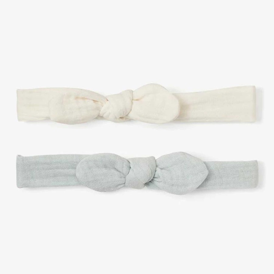 Girl Elegant Baby | Organic Muslin Bow Headband Set, Aqua / White