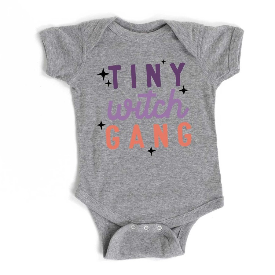 Girl The Juniper Shop | Tiny Witch Gang Short Sleeve Bodysuit, Heather Grey