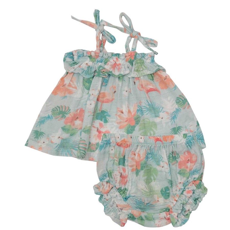 Girl Angel Dear | Ruffle Top & Bloomer, Floral Flamingos