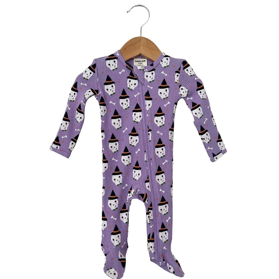 Boy SpearmintLOVE | Organic Waffle Basic Zip Footie, Spooky Skeleton