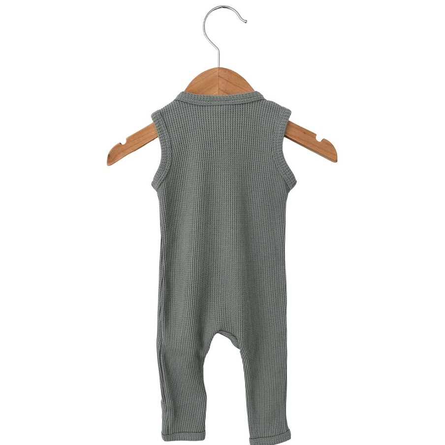 Boy SpearmintLOVE | Organic Waffle Sleeveless Zip Romper, Mountain Green