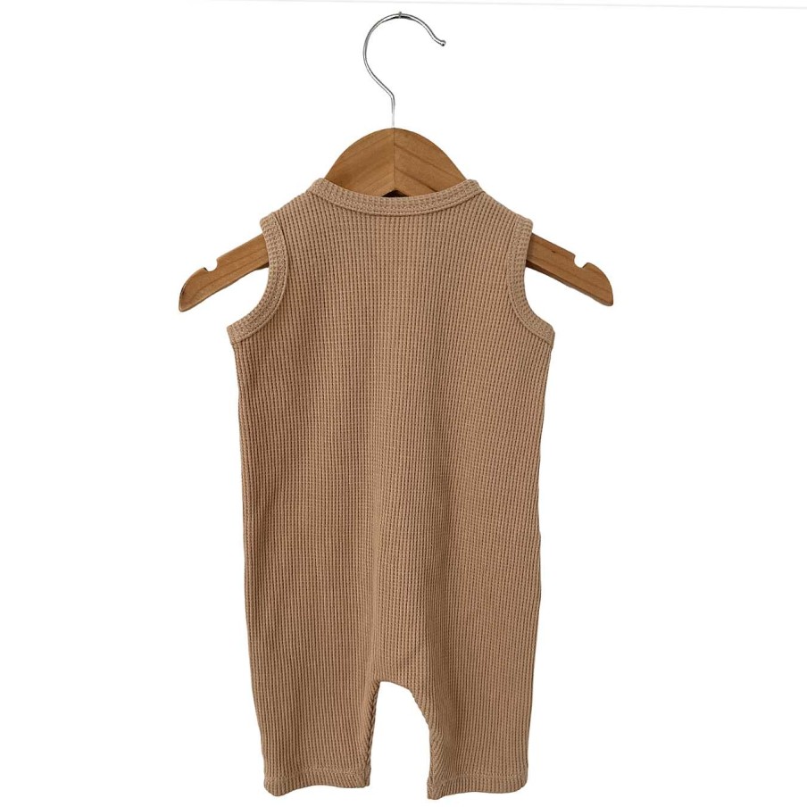 Boy SpearmintLOVE | Organic Waffle Easy Romper, Tan