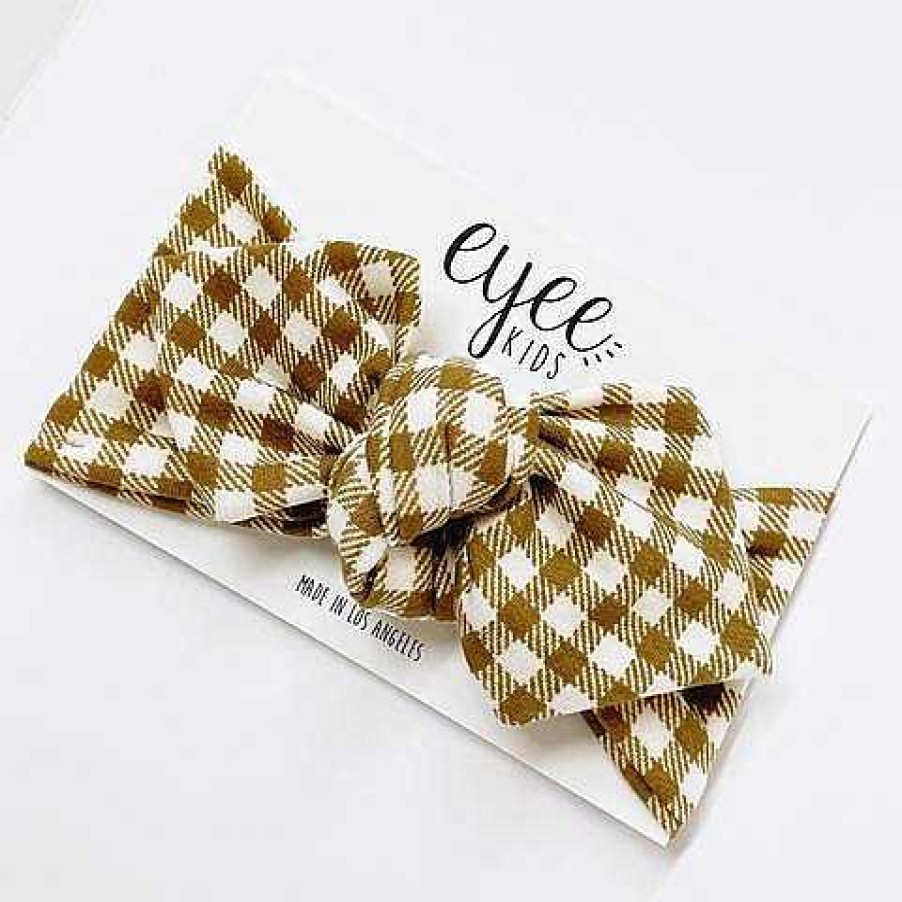 Girl Eyee Kids | Top Knot Headband, Khaki Olive Gingham