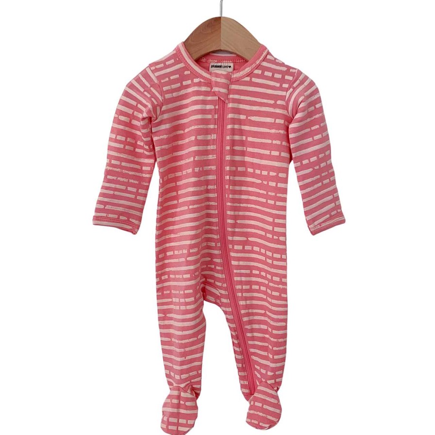 Girl SpearmintLOVE | Basic Zipper Footie, Pink Stripe