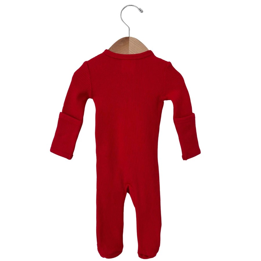 Boy SpearmintLOVE | Organic Waffle Basic Zip Footie, Red