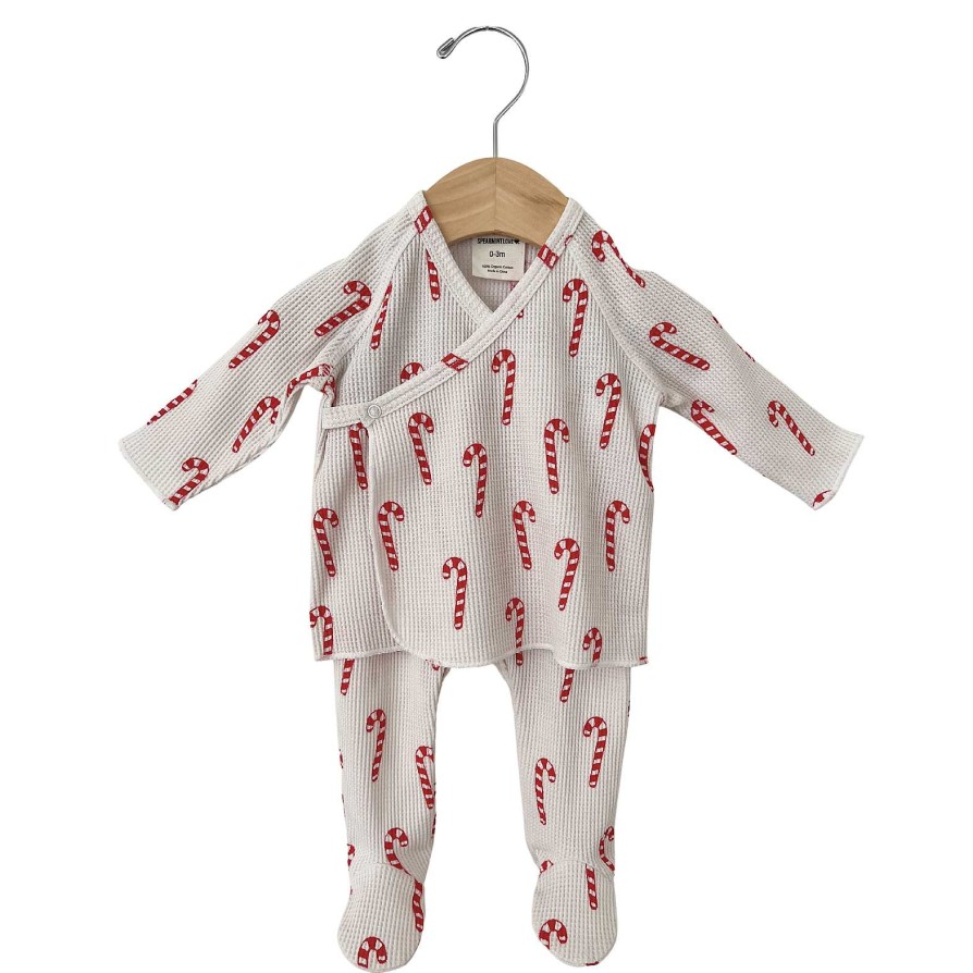 Girl SpearmintLOVE | Organic Waffle Kimono & Pant Set, Candy Cane