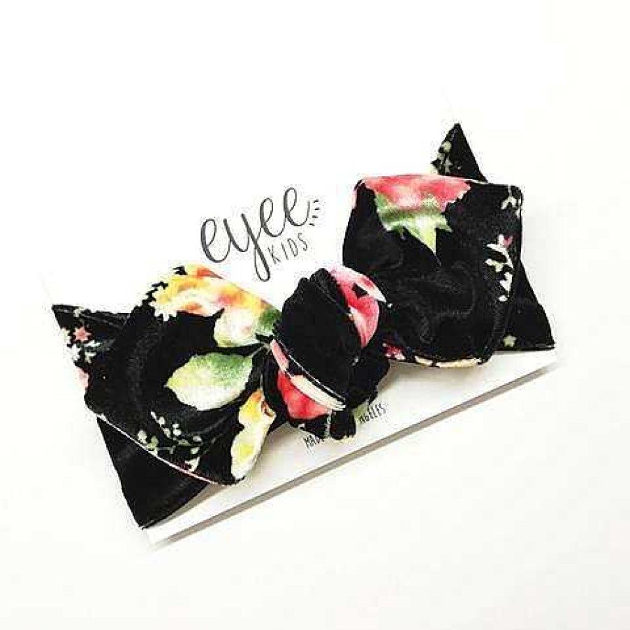 Girl Eyee Kids | Top Knot Headband, Black Floral Velvet