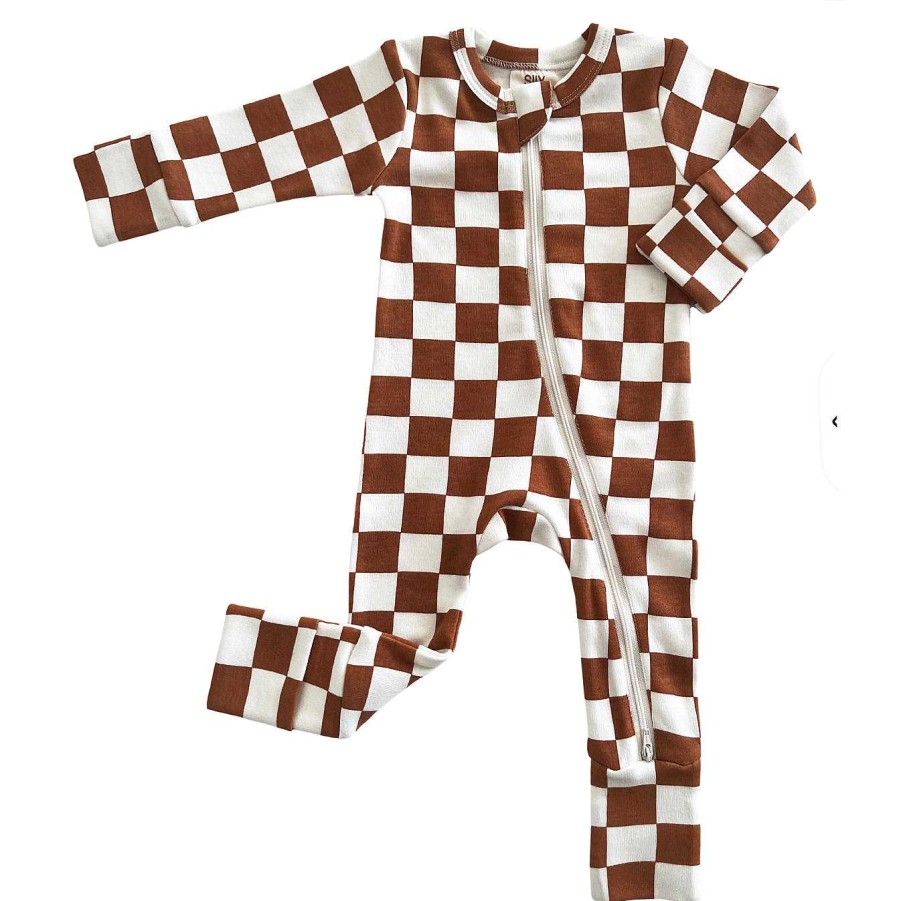 Boy SIIX Collection | Stracciatella Checkerboard / Organic 2-Way Zip Romper