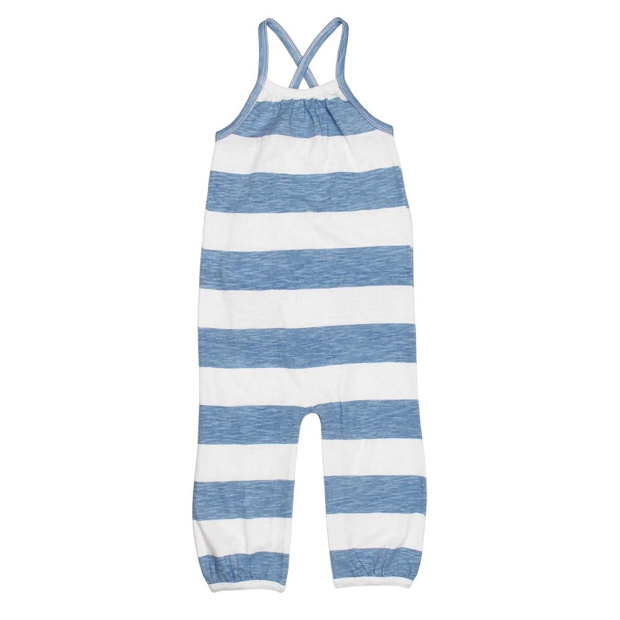 Girl L'ovedbaby | Kids' Organic Slub Jersey Halter Romper, Pool Stripe