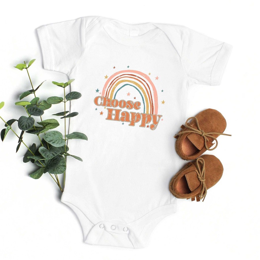 Girl The Juniper Shop | Choose Happy Rainbow Short Sleeve Bodysuit, White