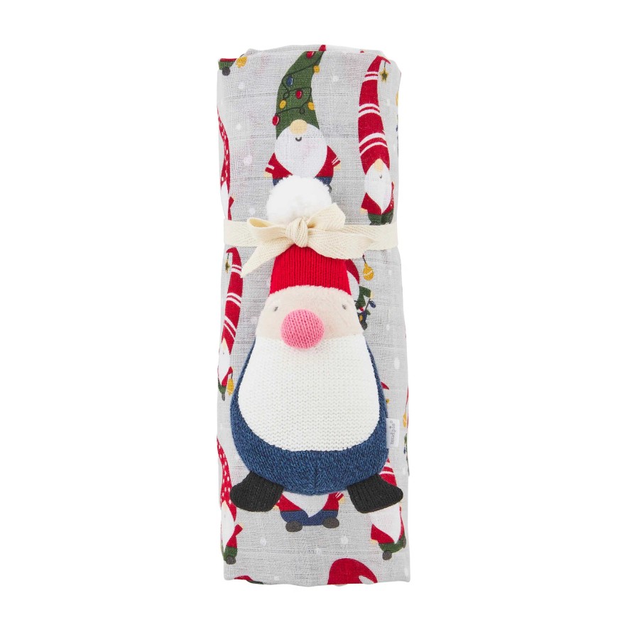 Baby Stuff Mud Pie | Gnome Swaddle Blanket & Rattle Set