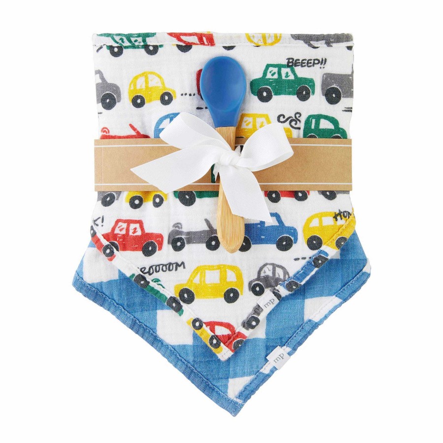 Baby Stuff Mud Pie Bib Sets | Muslin Bib & Spoon Set, Cars