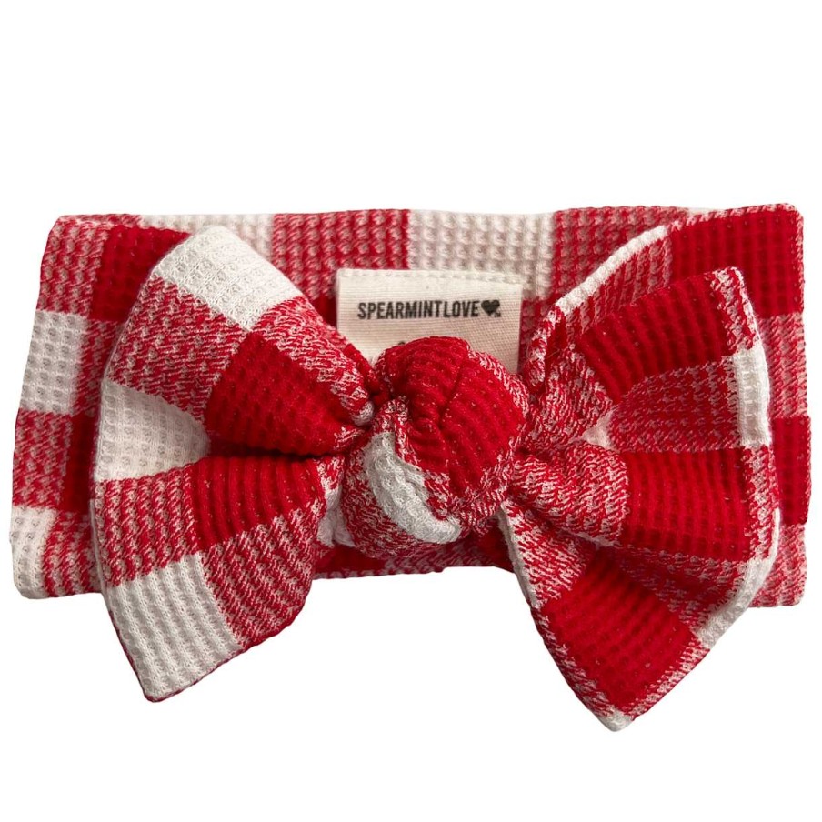 Girl SpearmintLOVE | Organic Waffle Knot Bow, Red Plaid