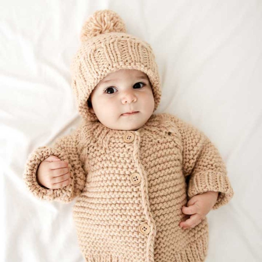 Boy Huggalugs | Garter Stitch Cardigan Sweater, Latte