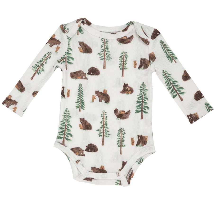 Boy Angel Dear | Thermal Long Sleeve Bodysuit, Brown Bears