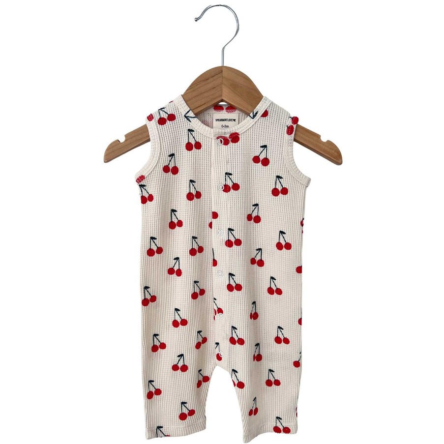 Boy SpearmintLOVE | Organic Waffle Easy Romper, Cherries