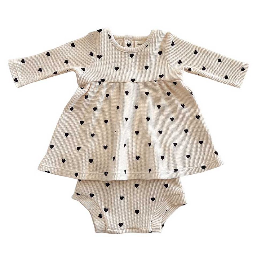 Girl SpearmintLOVE | Organic Waffle Simple Dress & Bloomer, Black Heart