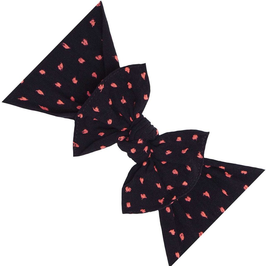 Girl Baby Bling Bows | Shabby Knot Bow, Black W/ Neon Pink Dot