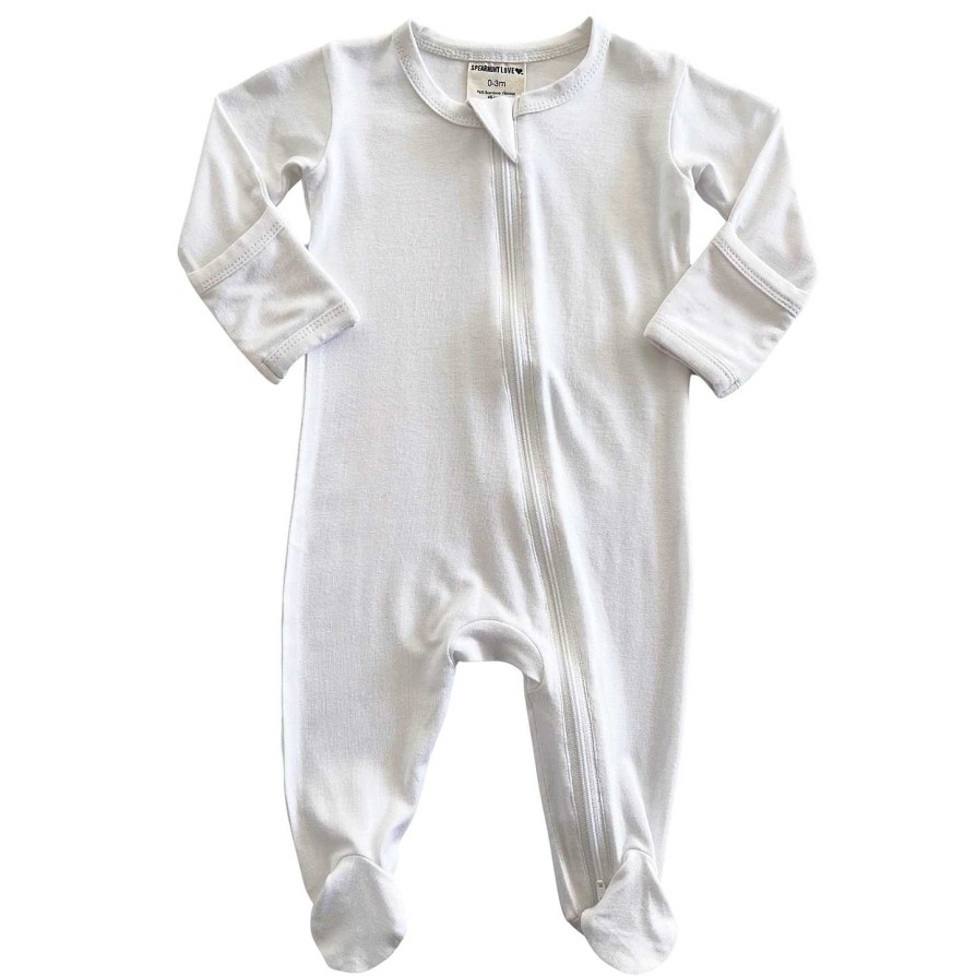 Boy SpearmintLOVE | 2-Way Zip Footie, White