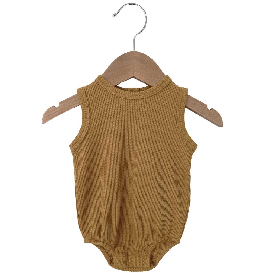 Girl SpearmintLOVE | Organic Waffle Bubble Romper, Honey